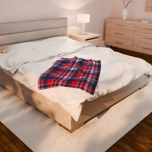 Nautical Red Plaid Velveteen Plush Blanket