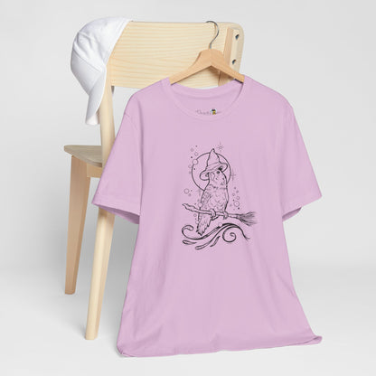 Lovebird Witch on a Broom, Line Art Tee