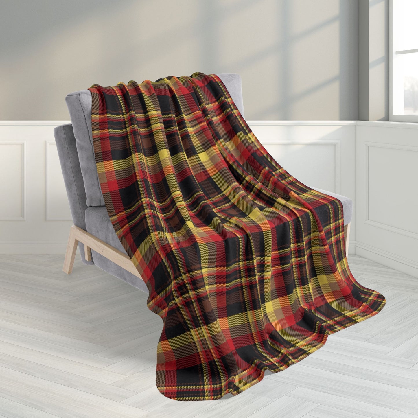 50" × 60" Black, Red & Yellow Gurnee IL Plaid Fleece Sherpa Blanket