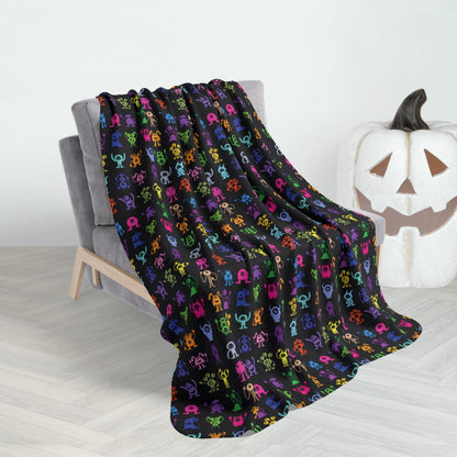 50" × 60" Halloween Multicolored Monsters Fleece Sherpa Blanket