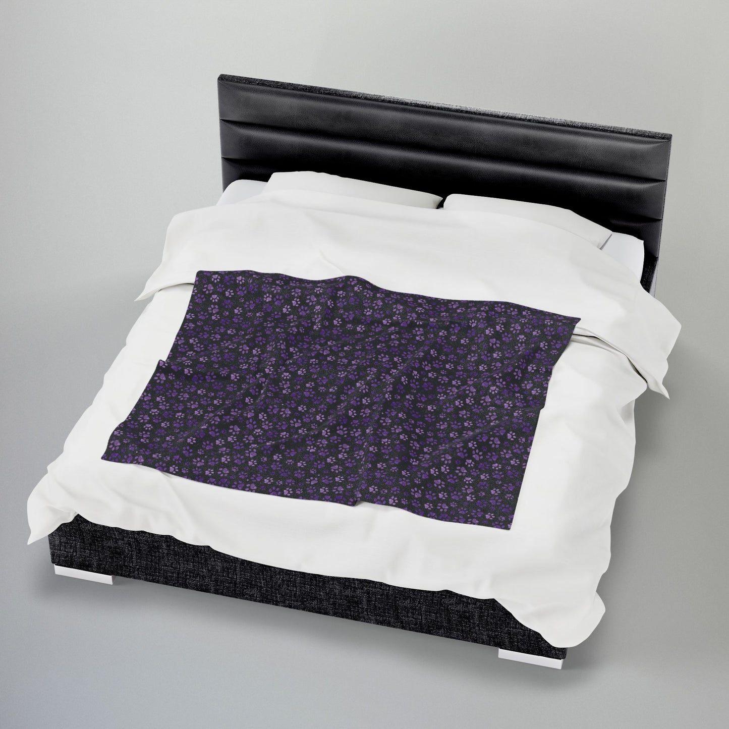 Purple Paw Prints Black Velveteen Plush Blanket