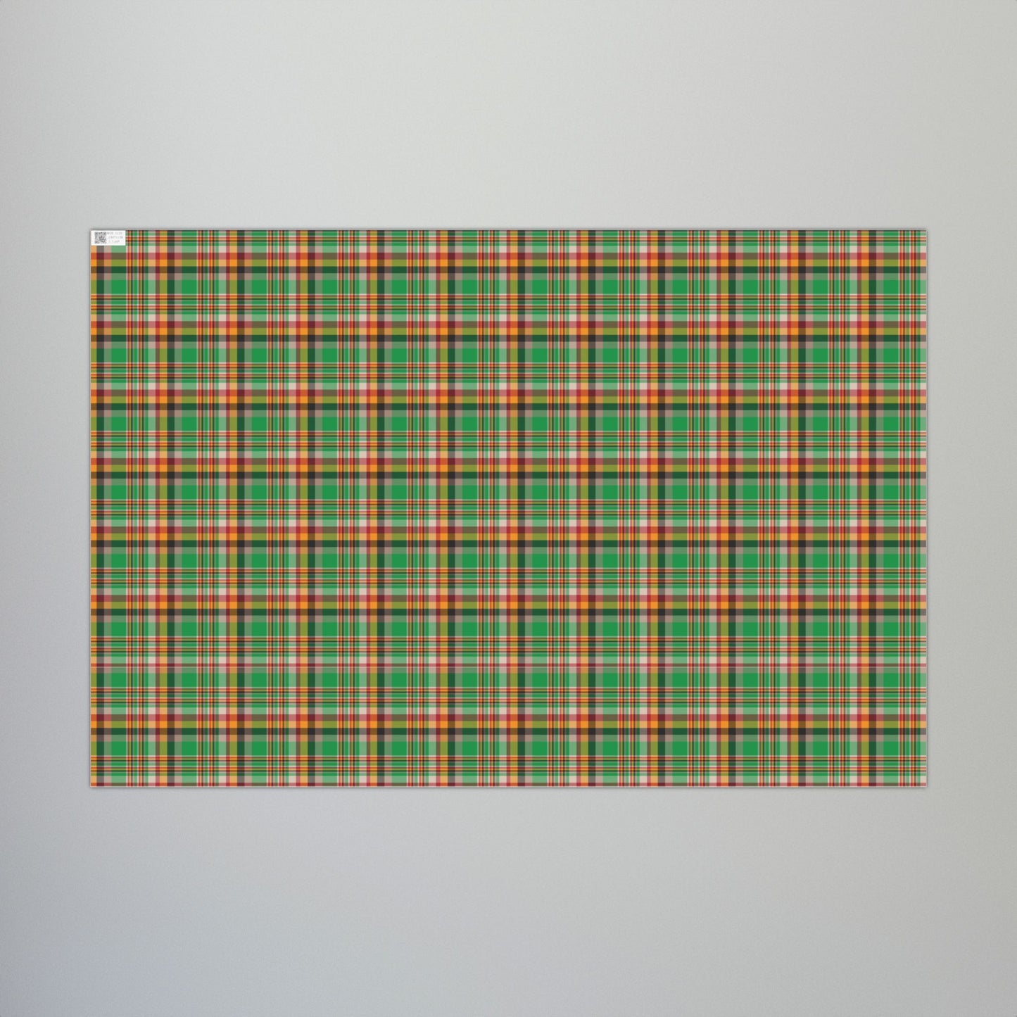 29'' x 20" Matte Kwanzaa Green, Black, Orange & Red Plaid Gift Wrapping Paper Roll