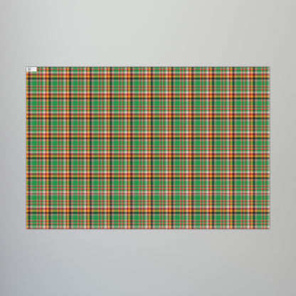 29'' x 20" Matte Kwanzaa Green, Black, Orange & Red Plaid Gift Wrapping Paper Roll