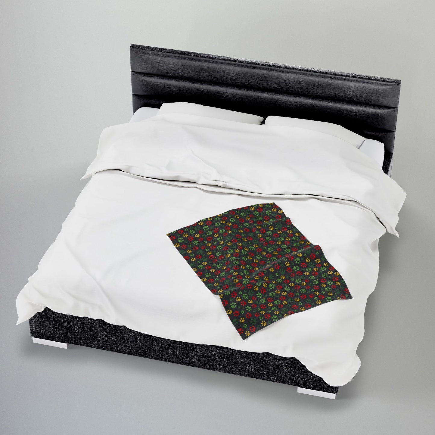 Christmas Paw Prints Black Velveteen Plush Blanket