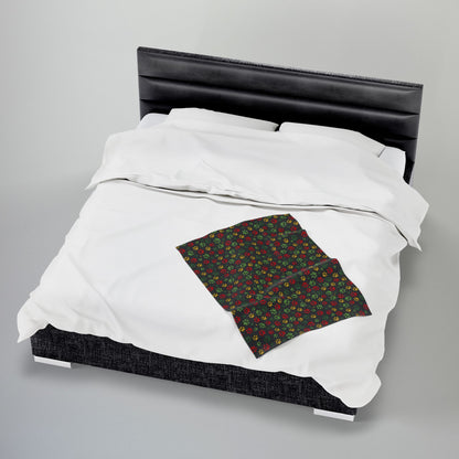 Christmas Paw Prints Black Velveteen Plush Blanket