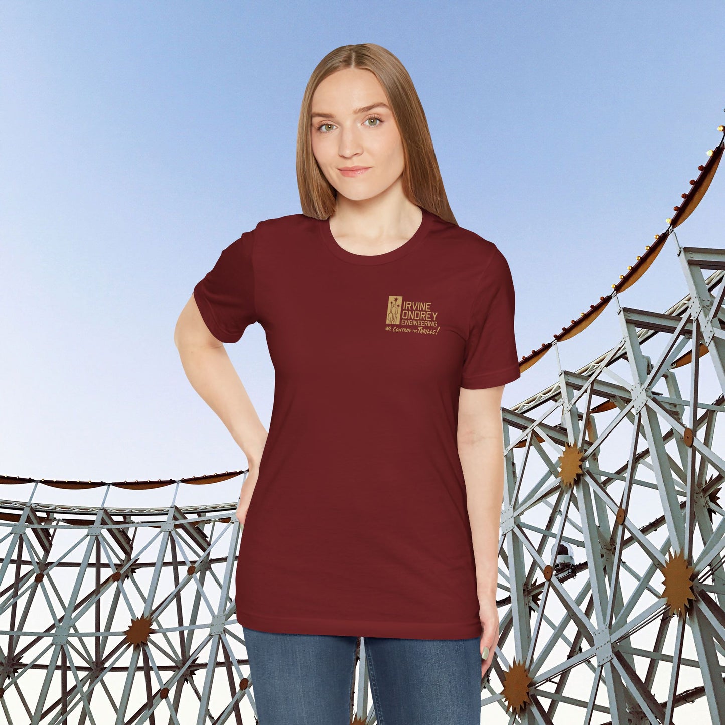 I Just Wanna Watch Football & Ride Roller Coasters Tee (BACK graphic) • Irvine Ondrey Engineering