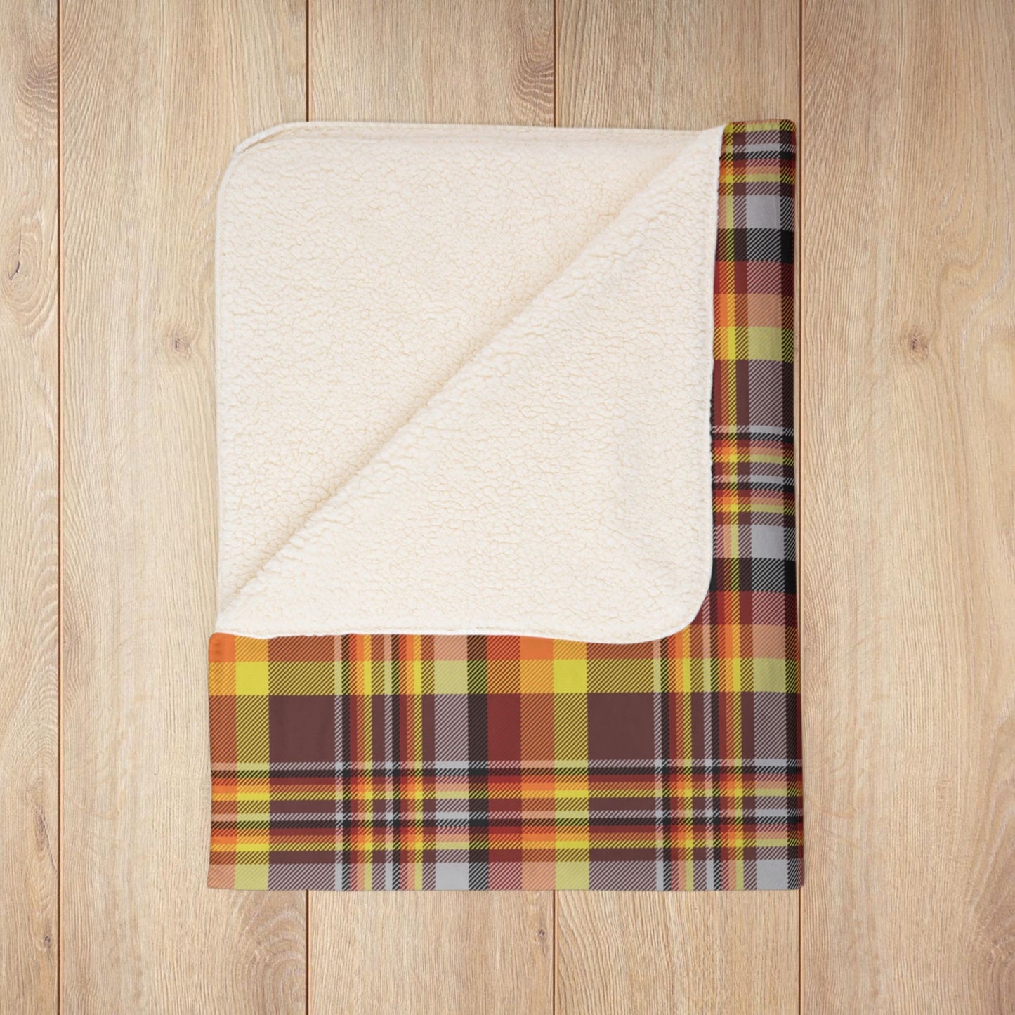 Brown, Orange & Red Mason OH Plaid Fleece Sherpa Blanket