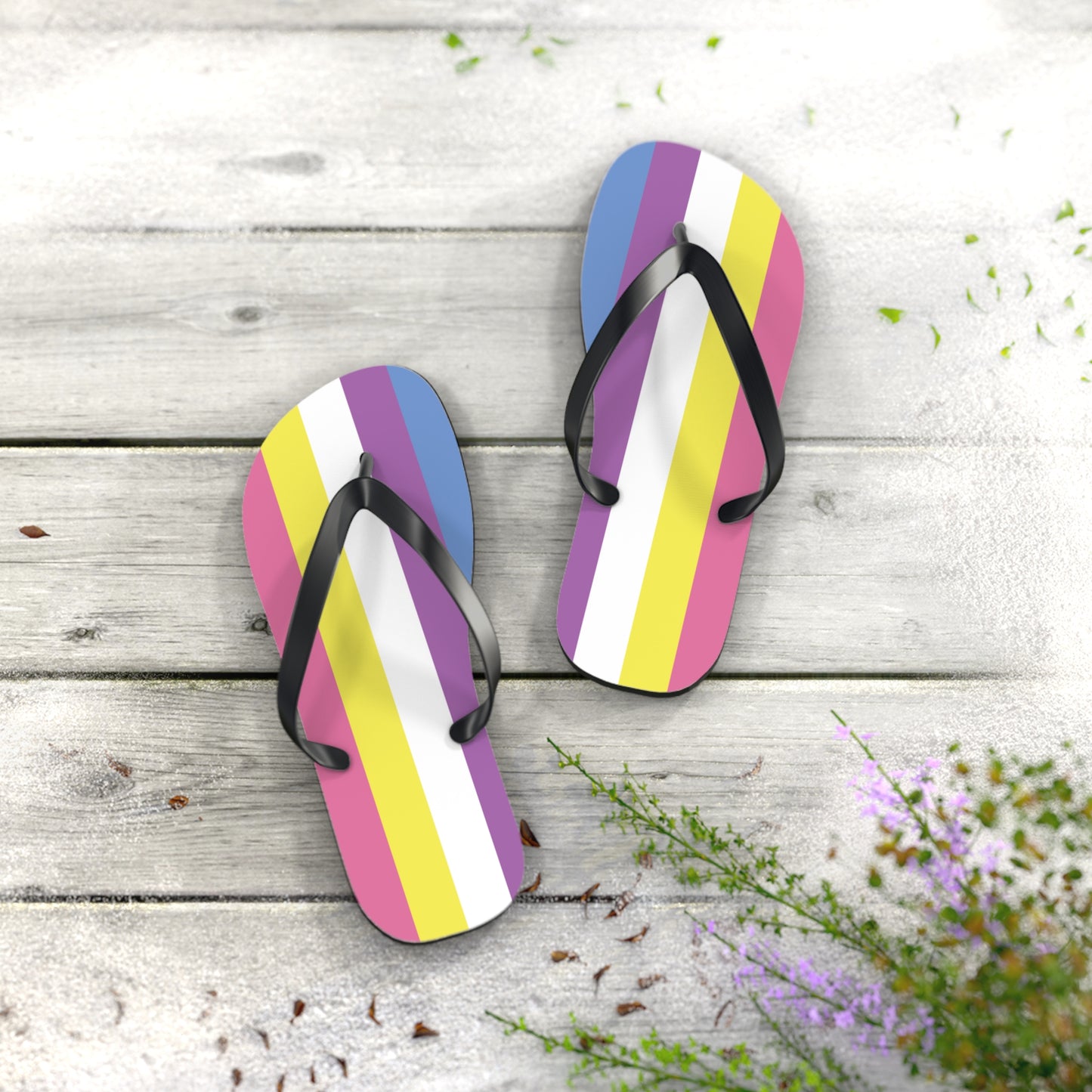 M Black sole Bigender Pride Flip Flops