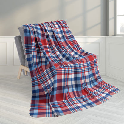 60" × 80" America U.S.A. Blues Plaid Fleece Sherpa Blanket
