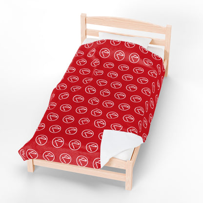 Velveteen Plush White Rambler Logo Red Blanket