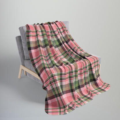 Christmas Pink & Green Plaid Fleece Sherpa Blanket