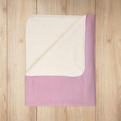 Pink & Lavender Gingham Fleece Sherpa Blanket