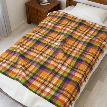 Halloween Colors Plaid Velveteen Plush Blanket