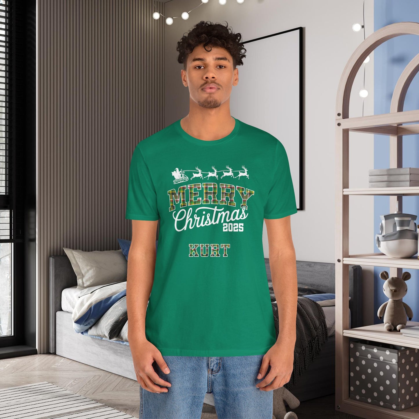 Custom Christmas Green and Gold Green Bay WI Plaid Tee or Pajama Top