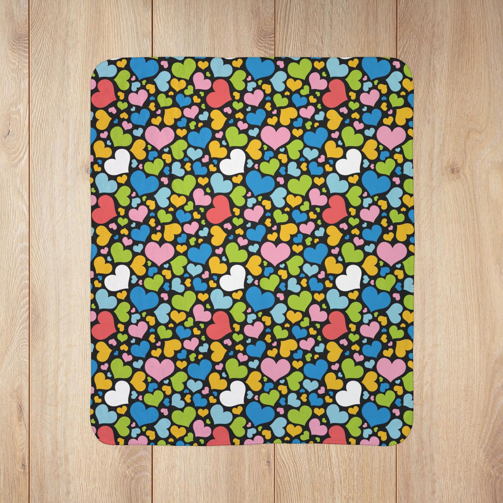 Queer Pride Valentine’s Day Hearts Black Fleece Sherpa Blanket