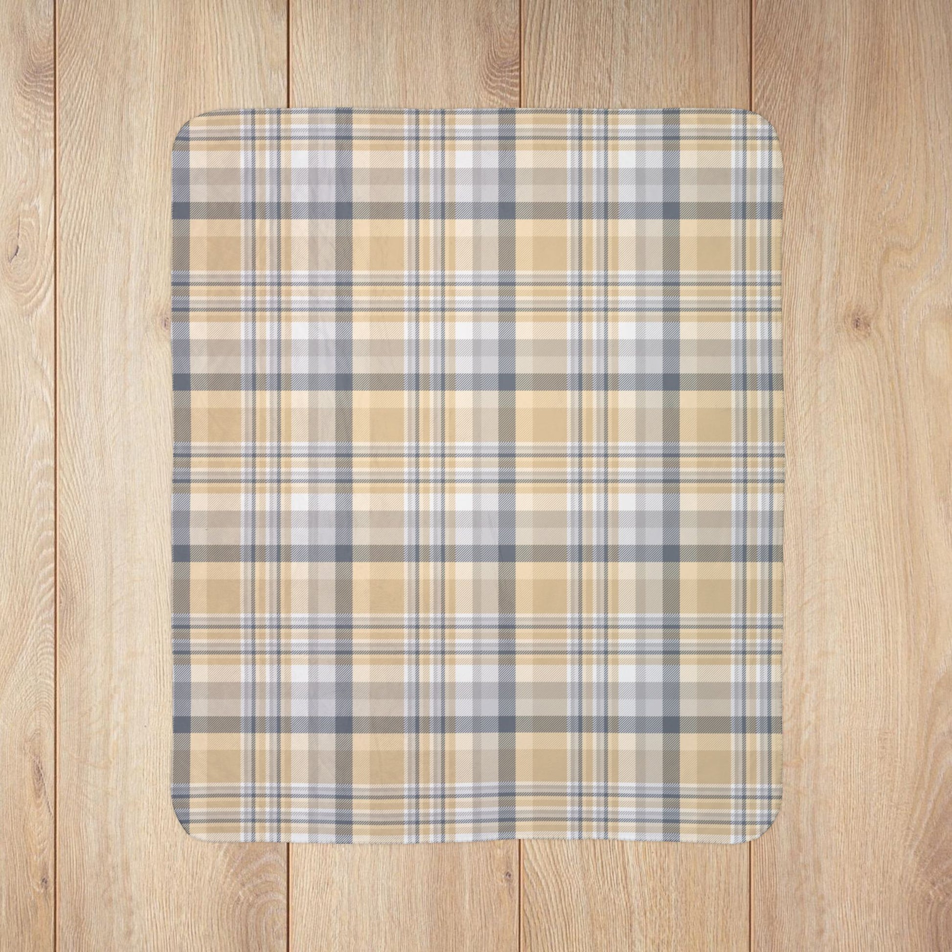 Winter Tan & Grey Plaid Fleece Sherpa Blanket