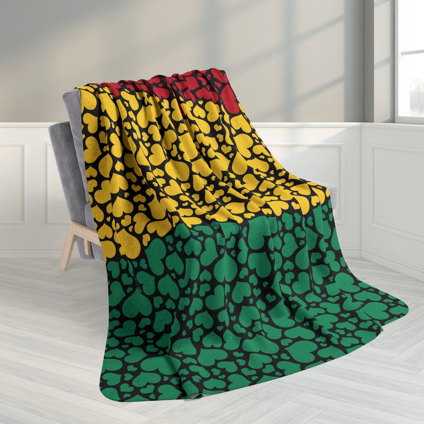 60" × 80" Grey Guinea Flag Hearts Fleece Sherpa Blanket