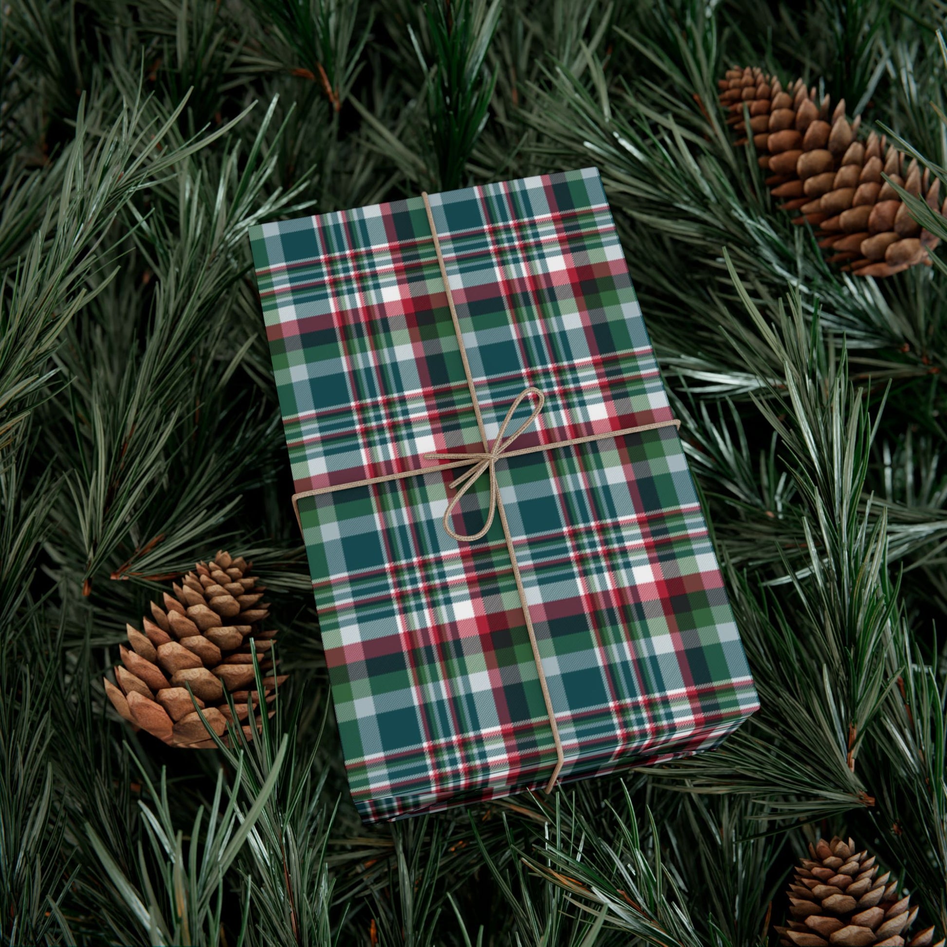 Christmas Midnight Green & Silver Philadelphia PA Plaid Gift Wrapping Paper Roll