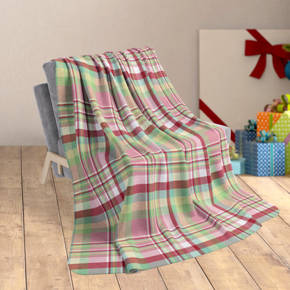 60" × 80" Christmas MCM Pink Plaid Fleece Sherpa Blanket