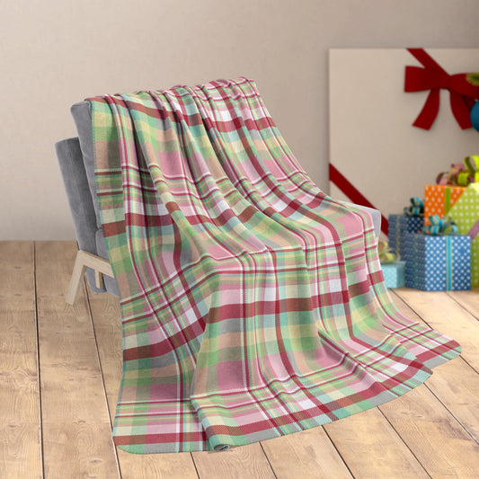 60" × 80" Christmas MCM Pink Plaid Fleece Sherpa Blanket