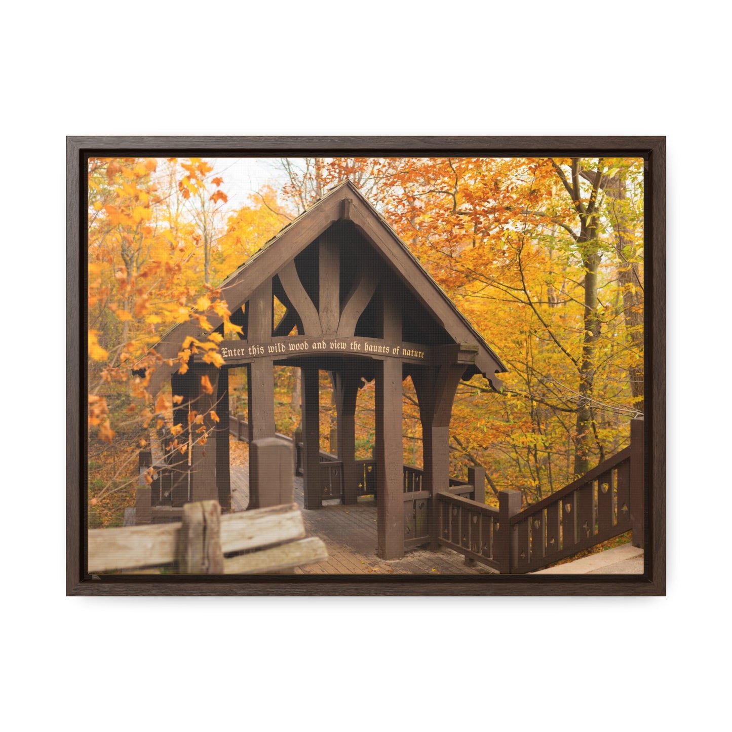 7 Bridges Trail’s Covered Bridge at Grant Park in South Milwaukee Wisconsin, Photography Framed Canvas Wrap Wall Art