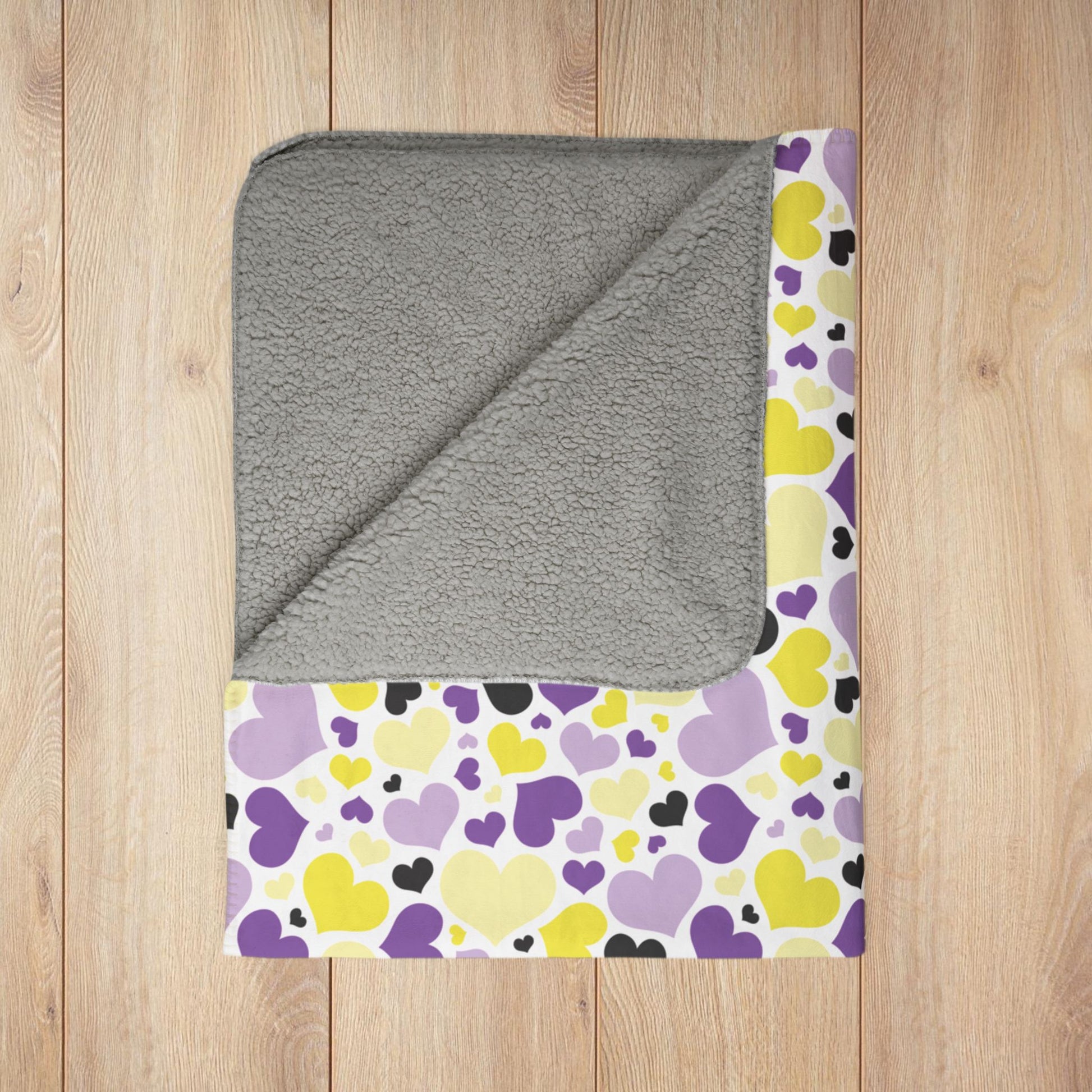 Non-Binary Pride Valentine’s Day Hearts White Fleece Sherpa Blanket