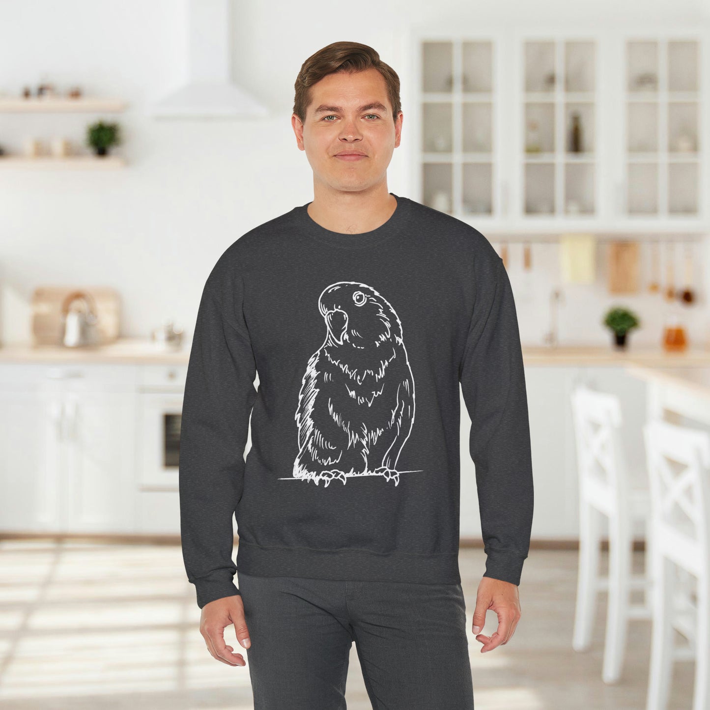 Floofball Lovebird, Line Art Crew Neck Sweatshirt