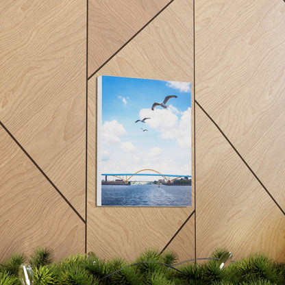 Pont Hoan de Milwaukee Wisconsin avec 3 mouettes, photographie sur toile, art mural