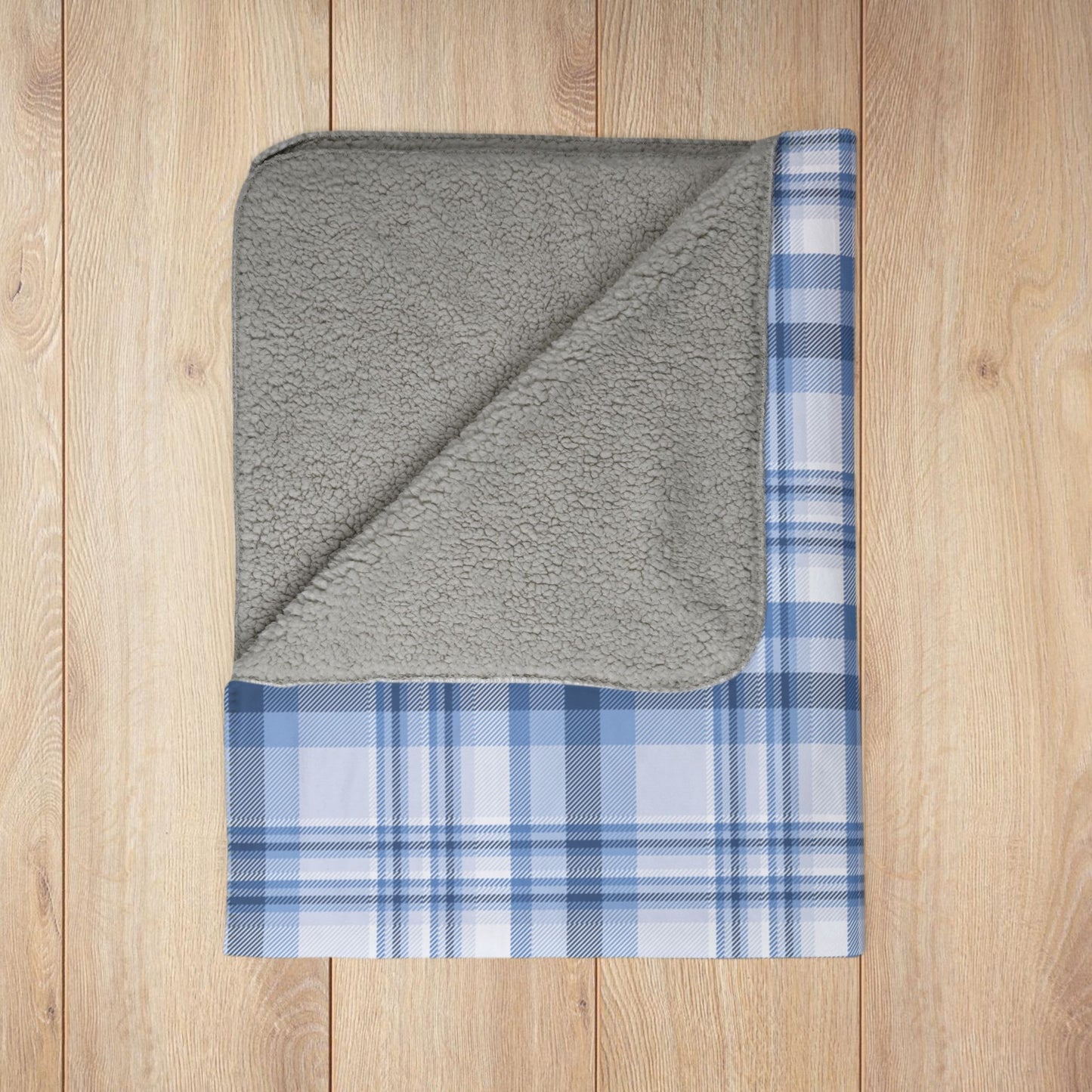 Winter Blue Plaid Fleece Sherpa Blanket