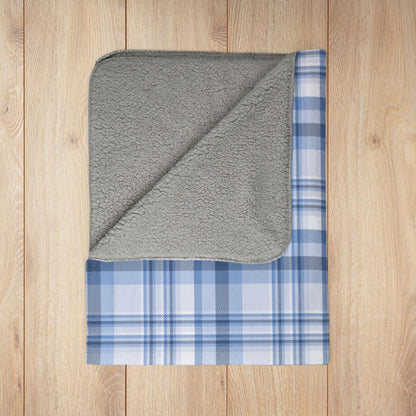Winter Blue Plaid Fleece Sherpa Blanket