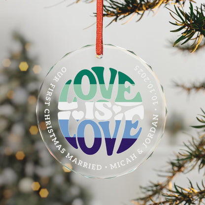 Custom Crystal Love is Love Gay Men 5-Stripe Pride 3" Circle Ornament