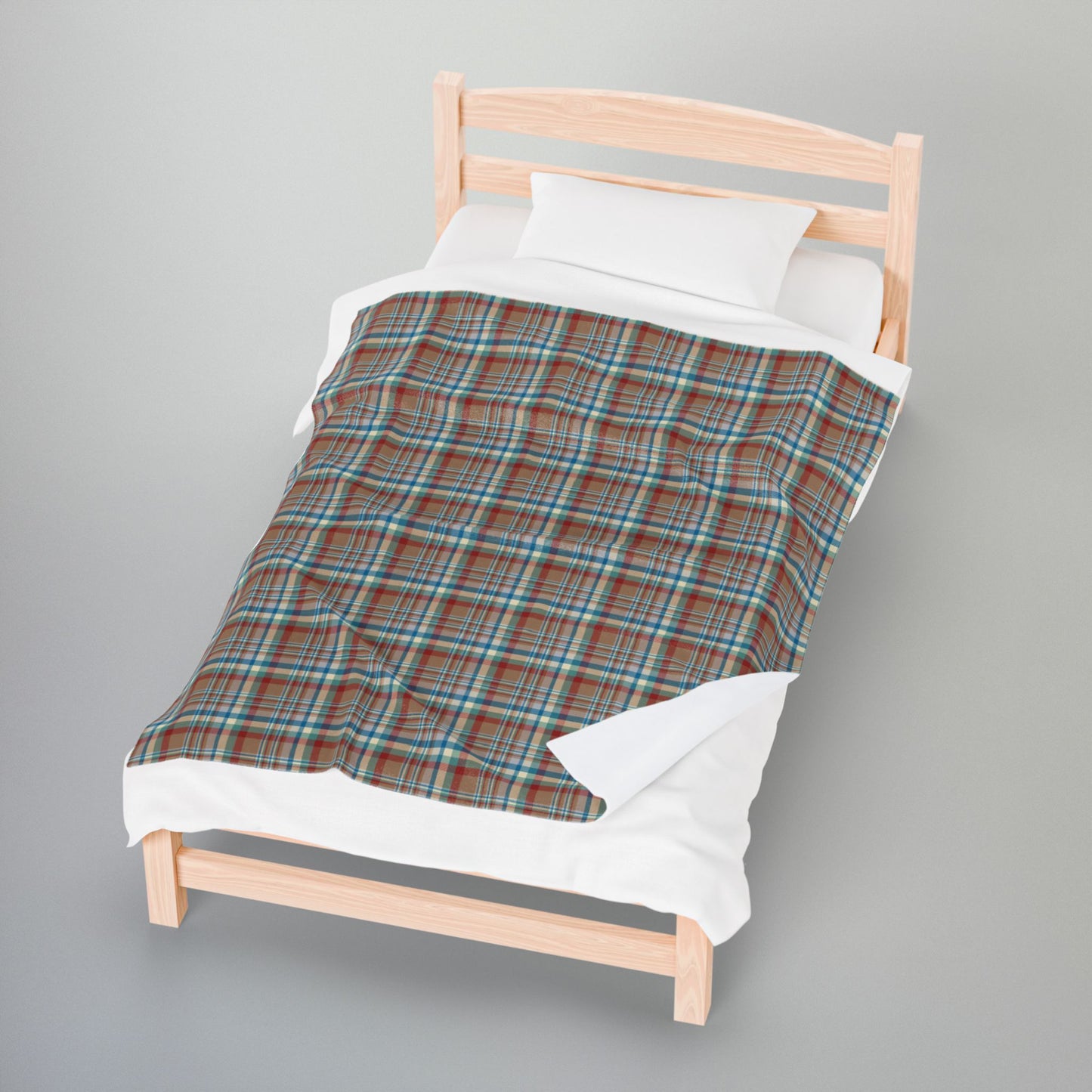 Brown, Red & Blue Aurora OH Plaid Velveteen Plush Blanket