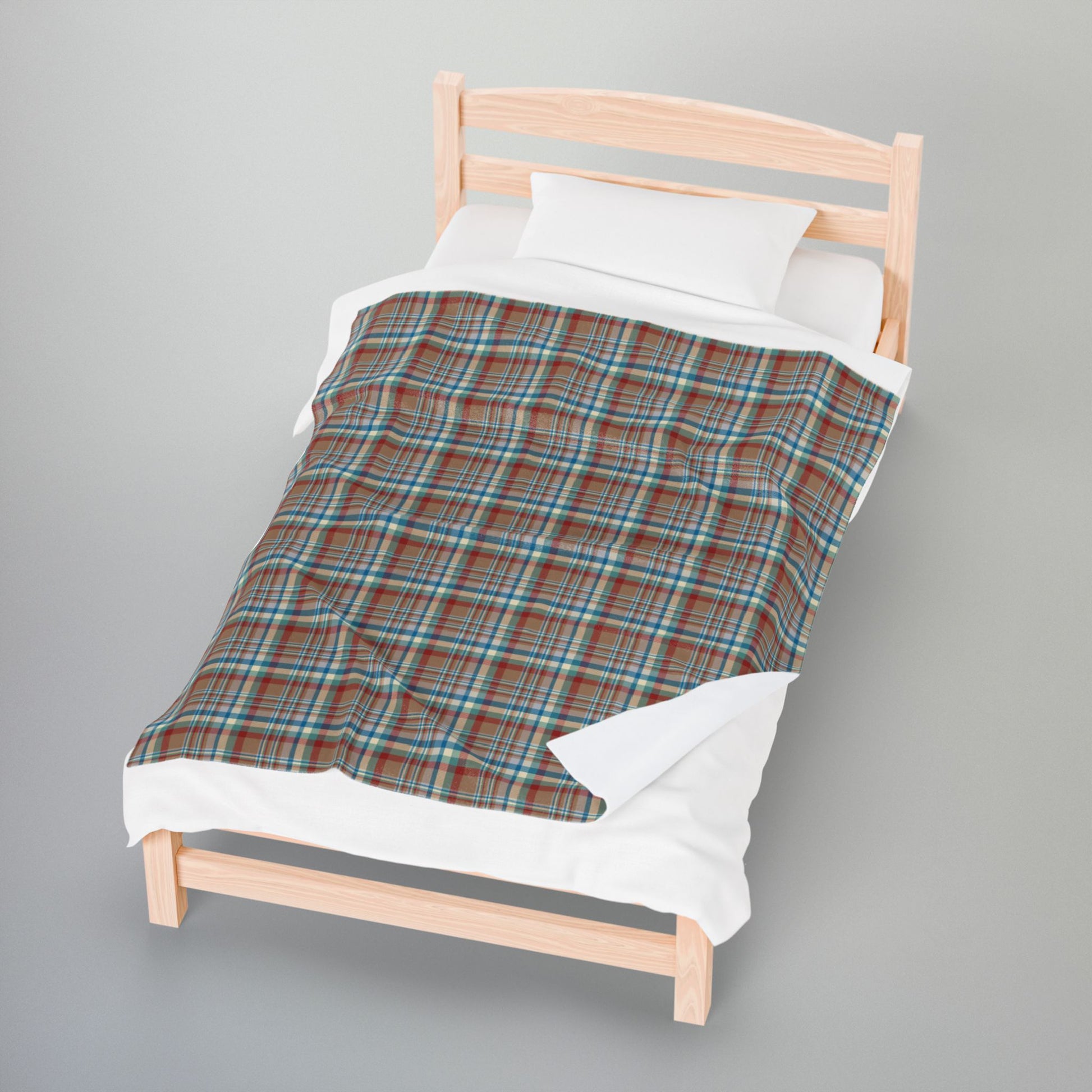 Brown, Red & Blue Aurora OH Plaid Velveteen Plush Blanket