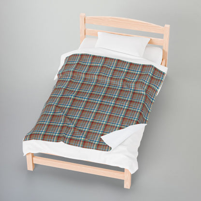 Brown, Red & Blue Aurora OH Plaid Velveteen Plush Blanket