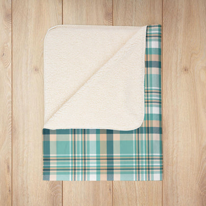 Coastal Shore Plaid Fleece Sherpa Blanket