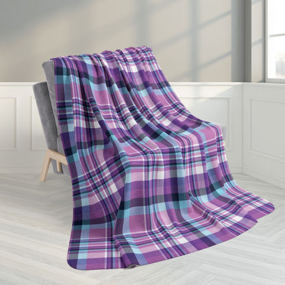 60" × 80" Winter Purple & Blue Plaid Fleece Sherpa Blanket