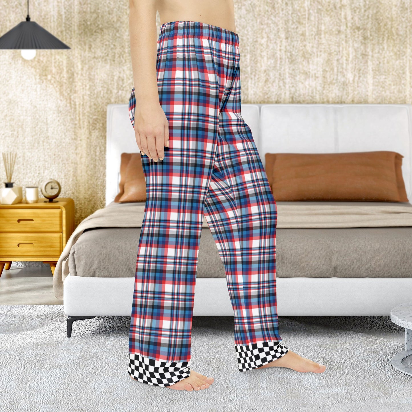Women’s White, Red, Blue & Grey Plaid with Checkered Edge Ohio Pajama Pants