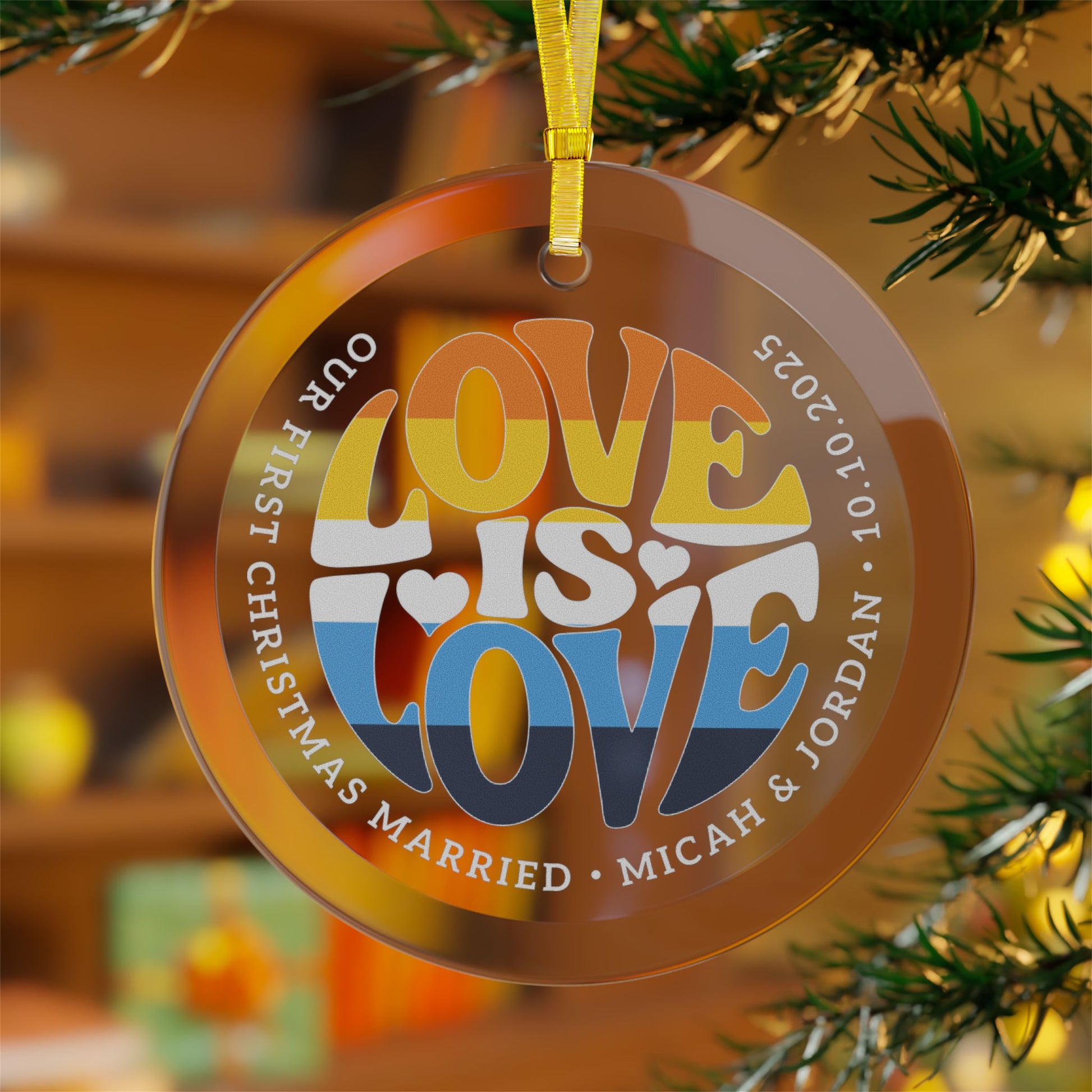 Custom Glass Love is Love Aromantic Asexual Pride 3.5" Circle Ornaments