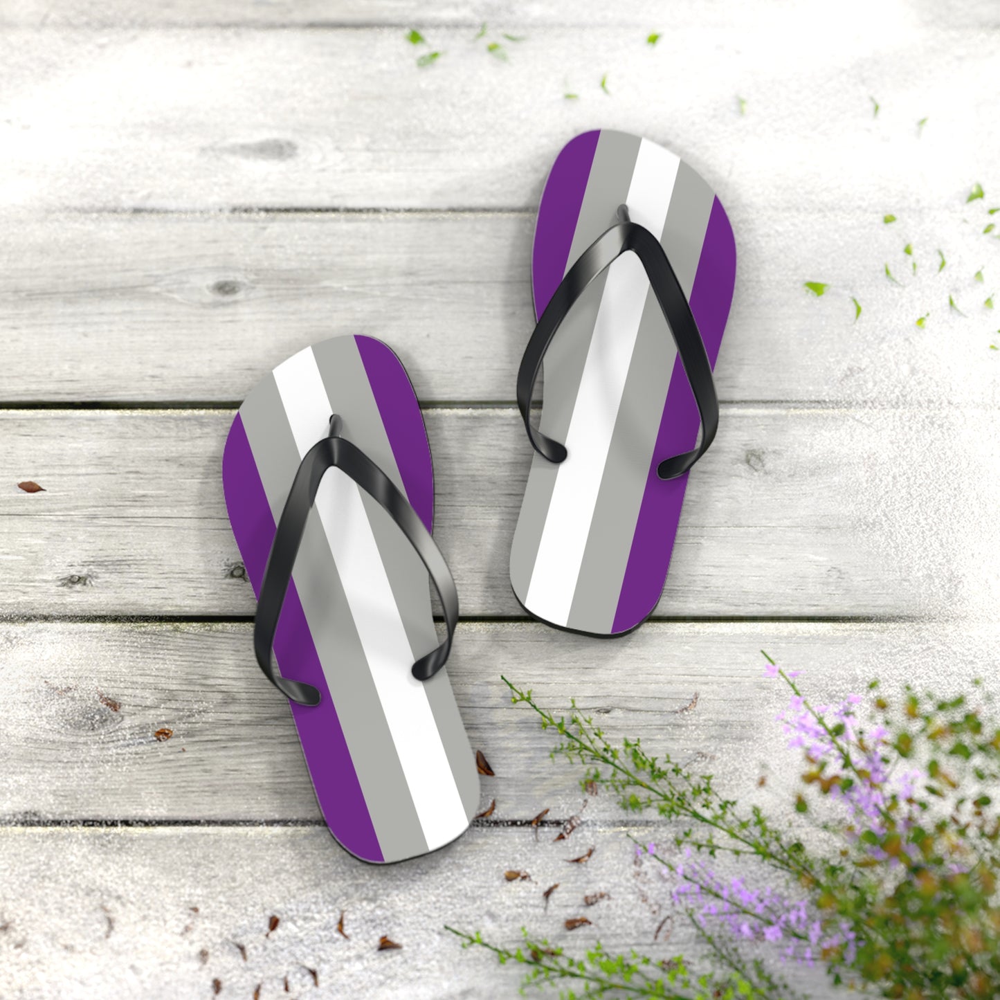 M Black sole Greysexual Pride Flip Flops