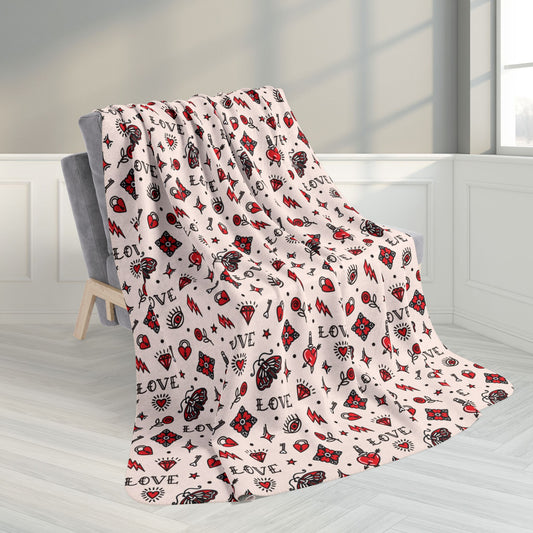 60" × 80" Tattoo Love Valentine’s Day Peach Fleece Sherpa Blanket