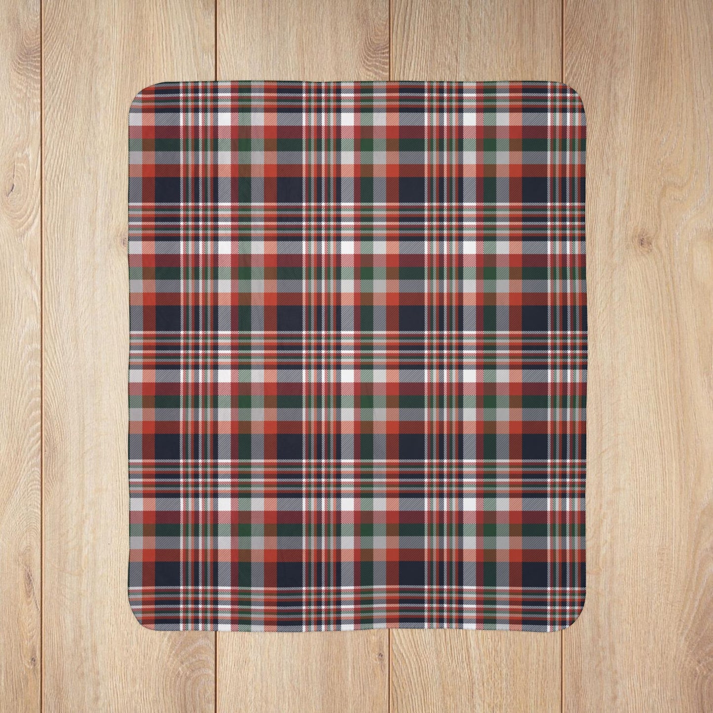 Christmas Navy & Orange Chicago IL Plaid Fleece Sherpa Blanket