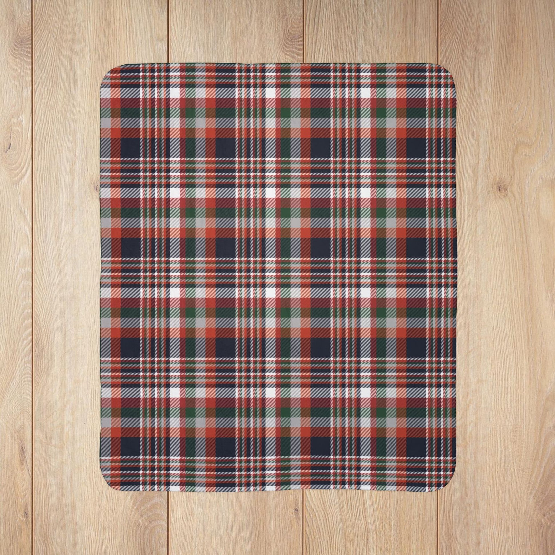 Christmas Navy & Orange Chicago IL Plaid Fleece Sherpa Blanket