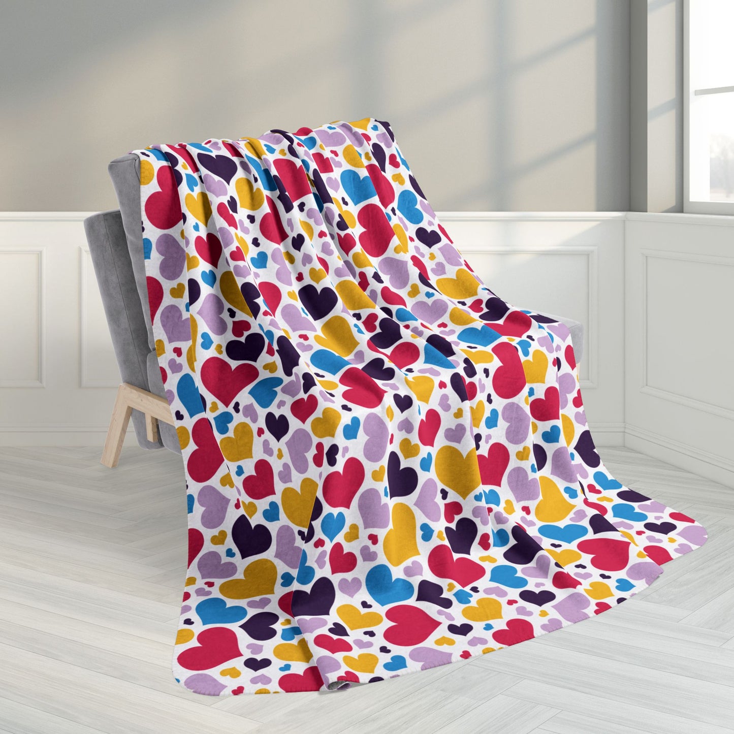 60" × 80" Grey Polyamory Pride Valentine’s Day Hearts White Fleece Sherpa Blanket