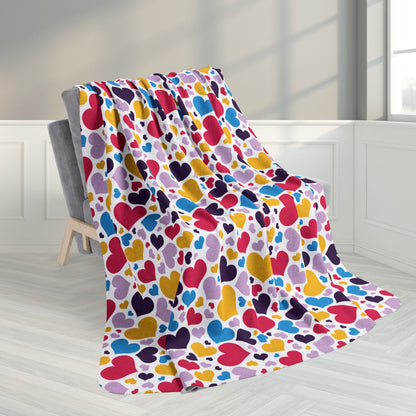 60" × 80" Grey Polyamory Pride Valentine’s Day Hearts White Fleece Sherpa Blanket