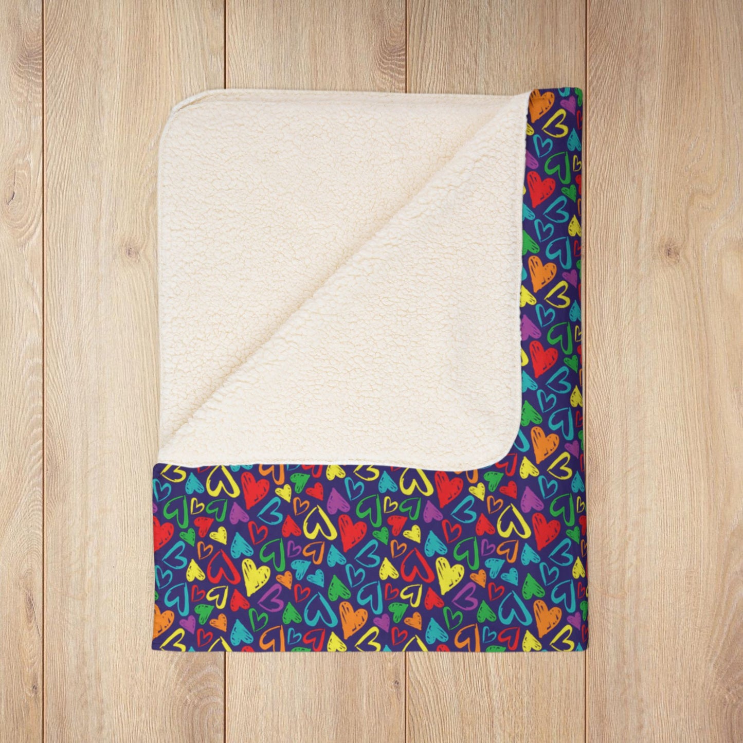 Rainbow Pride Fleece Sherpa Hearts Blanket