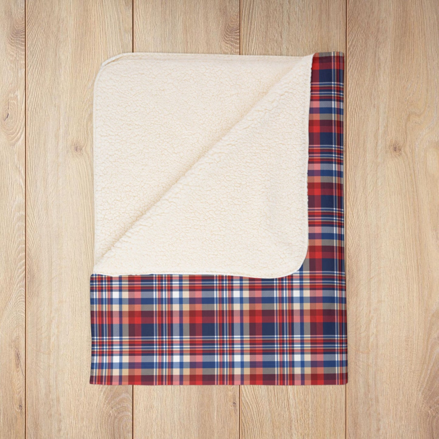 Blue, Red & White Ohio Plaid Fleece Sherpa Blanket