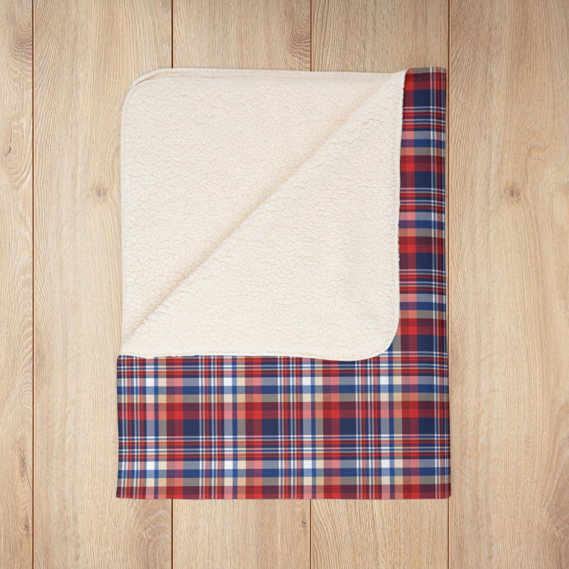 Blue, Red & White Ohio Plaid Fleece Sherpa Blanket