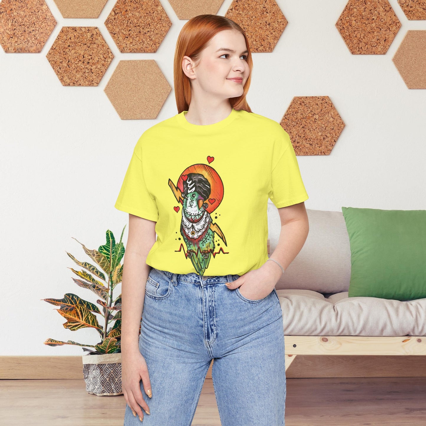 Bride of Frankenstein Lovebird, Hand-Drawn & Hand-Colored Tee