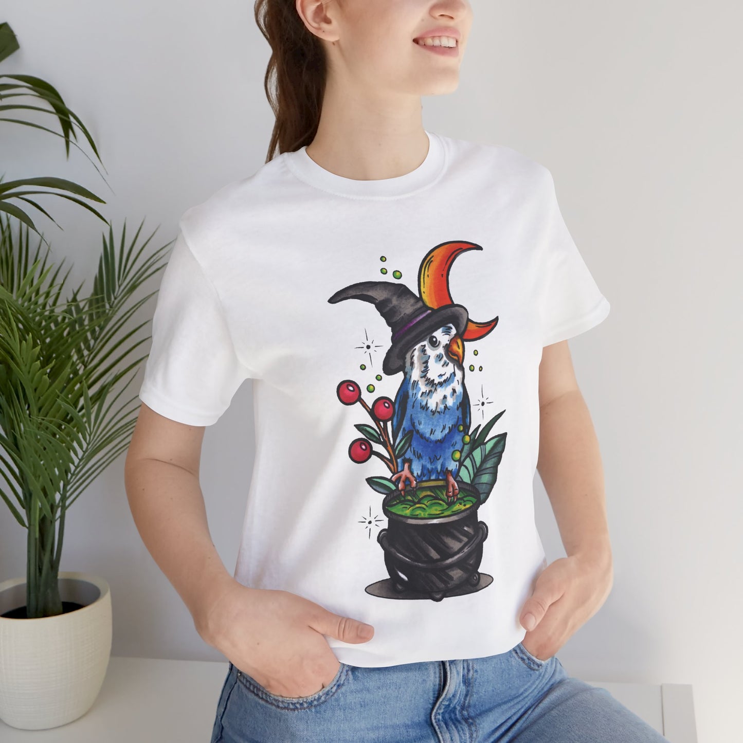 Lovebird Witch, Hand-Drawn & Hand-Colored Tee