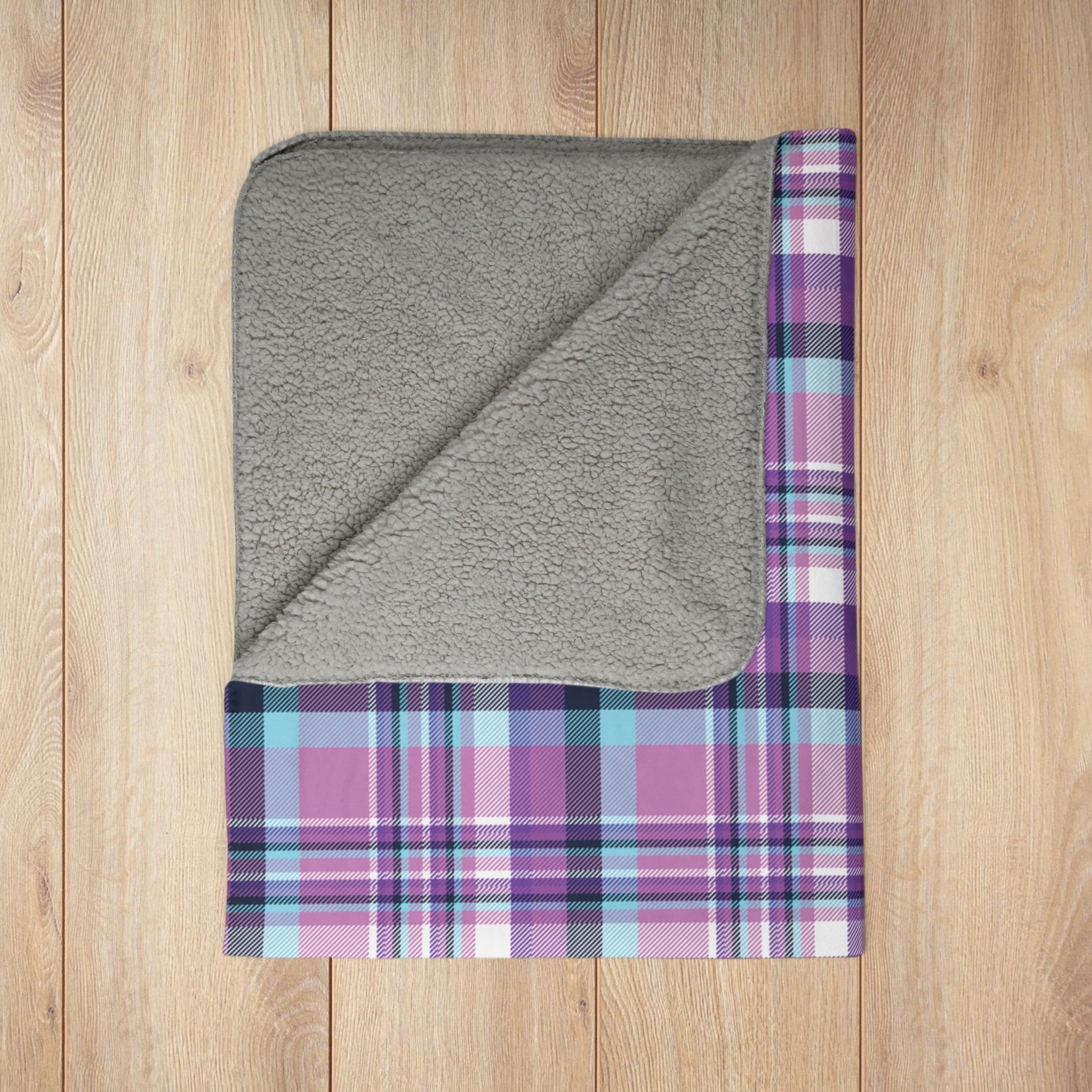 Winter Purple & Blue Plaid Fleece Sherpa Blanket